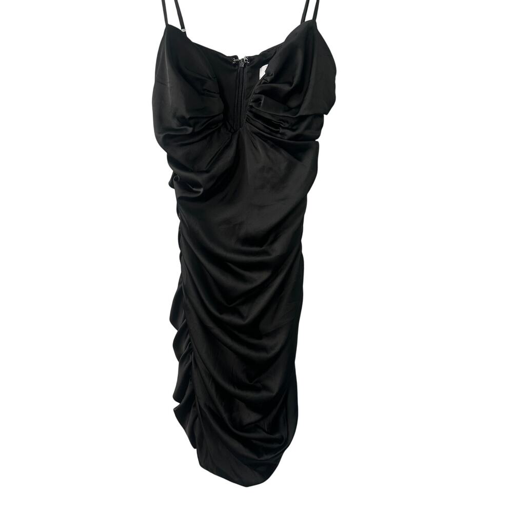 Oh Polly Dark Romance Black Satin Ruched Mini Dress - Size 4 - Picture 3 of 8